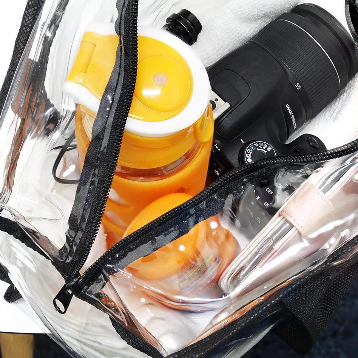 2Pcs Clear Tote Bags Large Capacity Transparent Shoulder Bag with Zipper Flexible Clear Lunch Bag Multipurpose Transparent 260124
