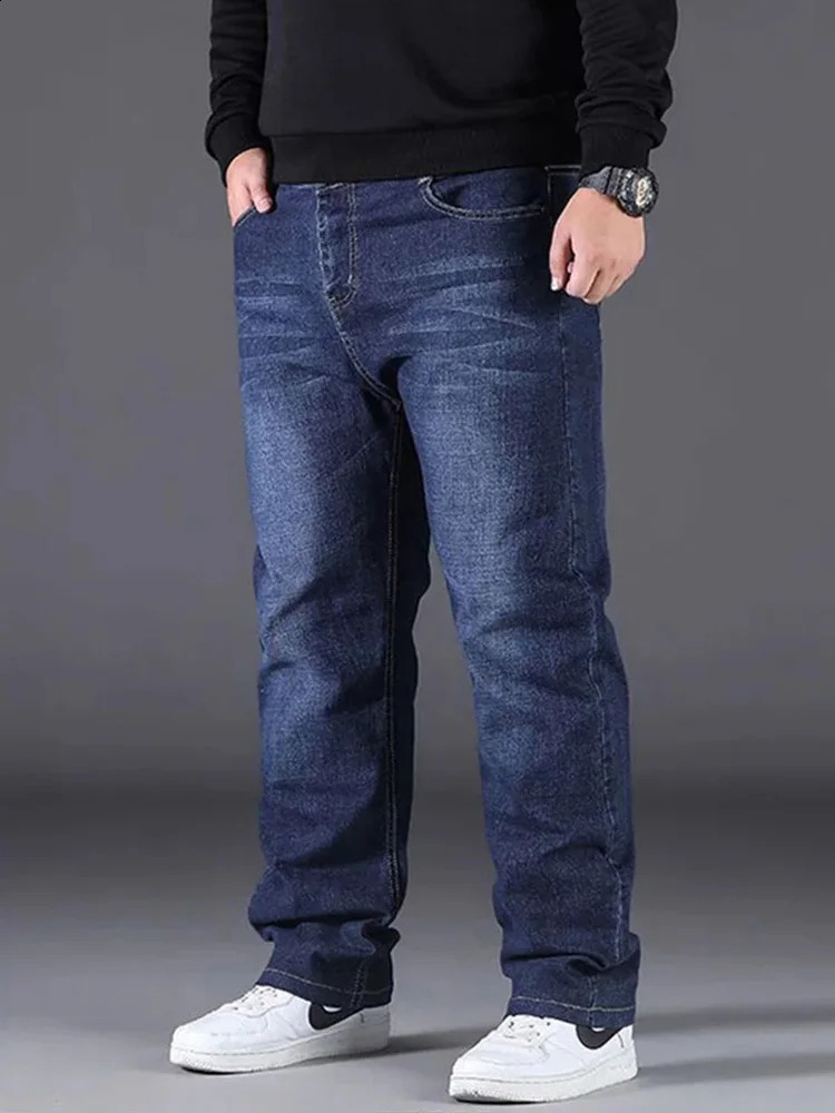 Plus Size Mens Jeans 10XL160kg Straight Leg Stretch Denim Pants For 160KG Heavyweight BlueBlack Big Tall Casual Trousers 260209