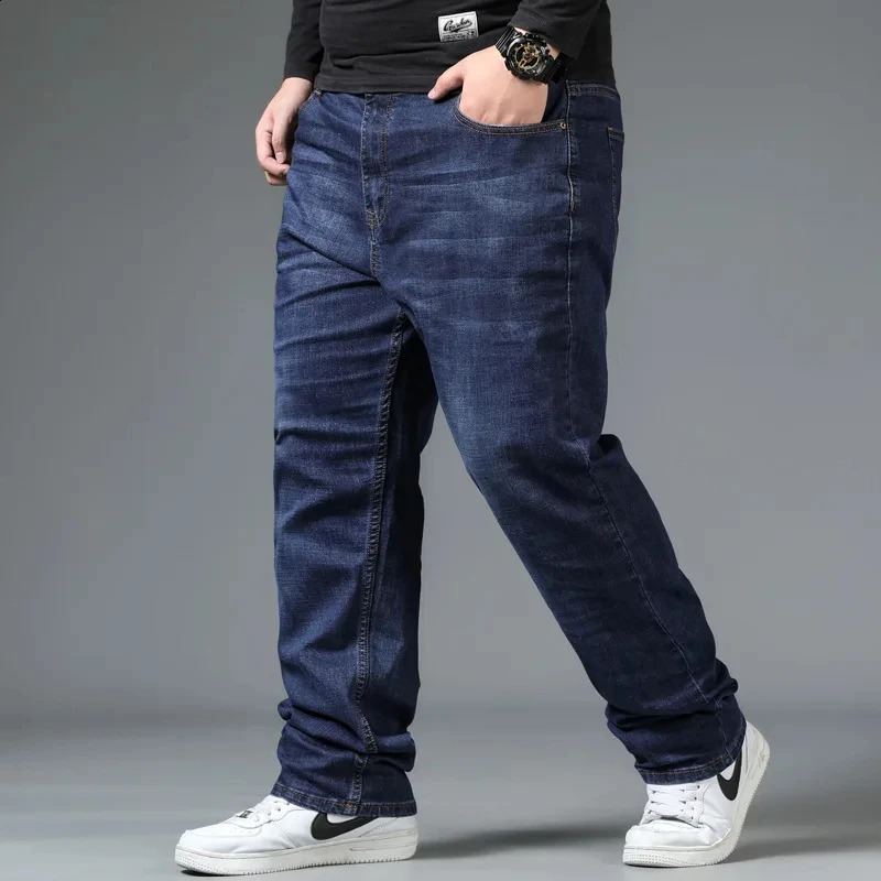 Plus Size Mens Jeans 10XL160kg Straight Leg Stretch Denim Pants For 160KG Heavyweight BlueBlack Big Tall Casual Trousers 260209