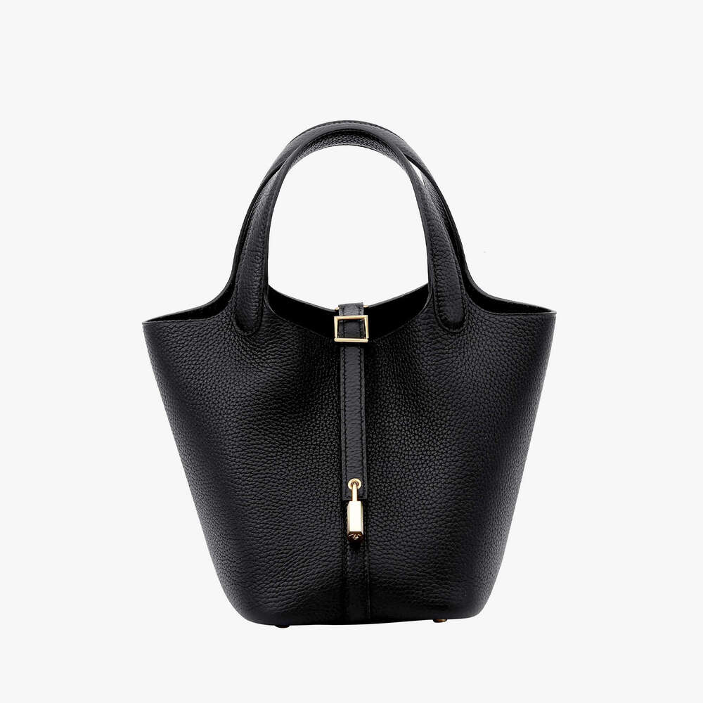 18Cm Basket-Style High-Quality Waxed Thread Handmade Genuine Leather Women's Bag, TC Cowhide Handbag, Lychee Pattern Bucket Bag Evergwish