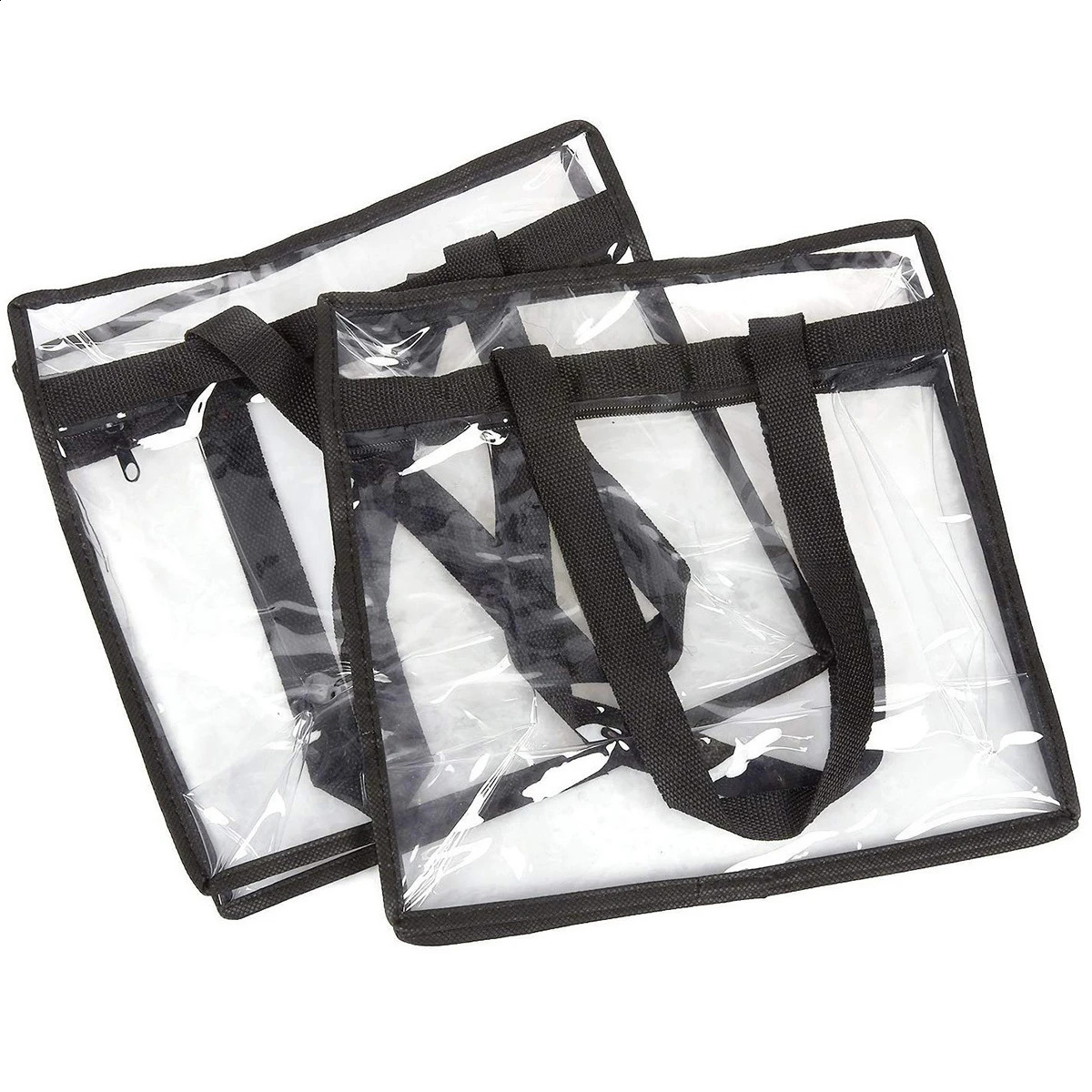 2Pcs Clear Tote Bags Large Capacity Transparent Shoulder Bag with Zipper Flexible Clear Lunch Bag Multipurpose Transparent 260124