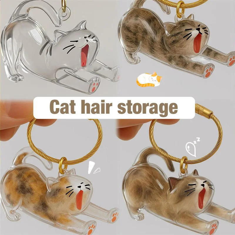 Cat Hair Capsules Pendent Transparent Kitten Fur Storage Box Souvenir Keychian Pet Siamese Ragdoll Cat Hair Storage Keyring260202