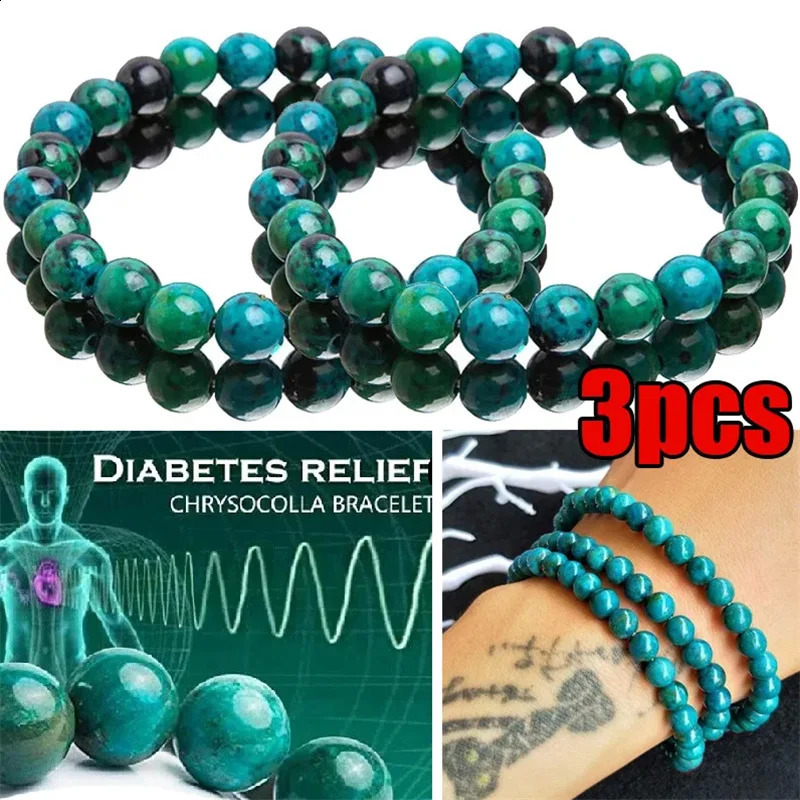 Chrysocolla Malachite Bracelet Women Men Natural Stone Beads Round Diabetes Relief Healing Lose Weight Jewelry 260206