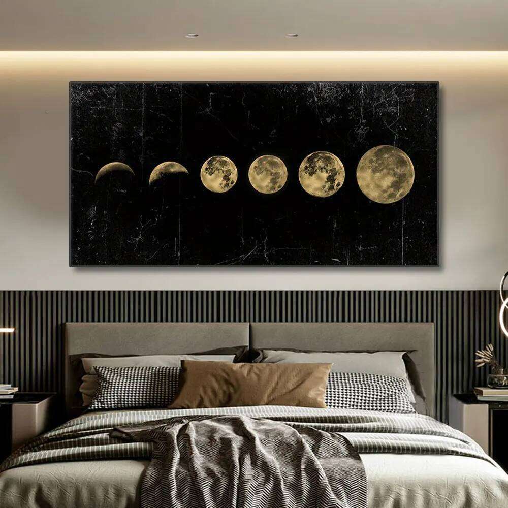 Moon Phase Gold Black Posters Aesthetic Canvas Art Prints Abstract Painting Wall Picture for Living Room Home Decor 26Y0210