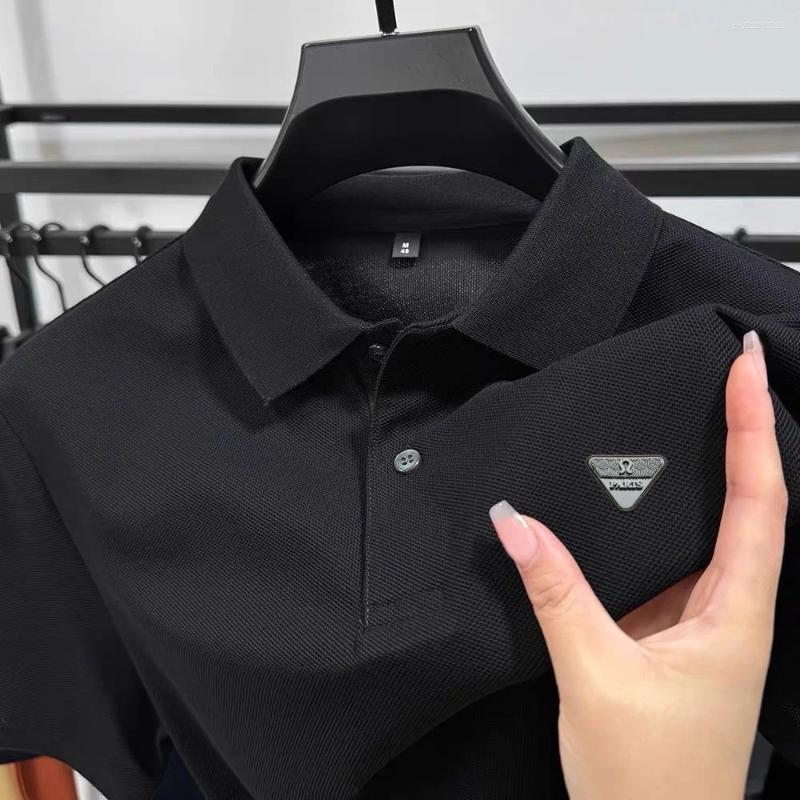Mens Polos Printed 2026 Summer Fashion High-end Breathable Short Sleeved Casual Business Lapel Polo Shirt Pure Cotton Top T-shirt