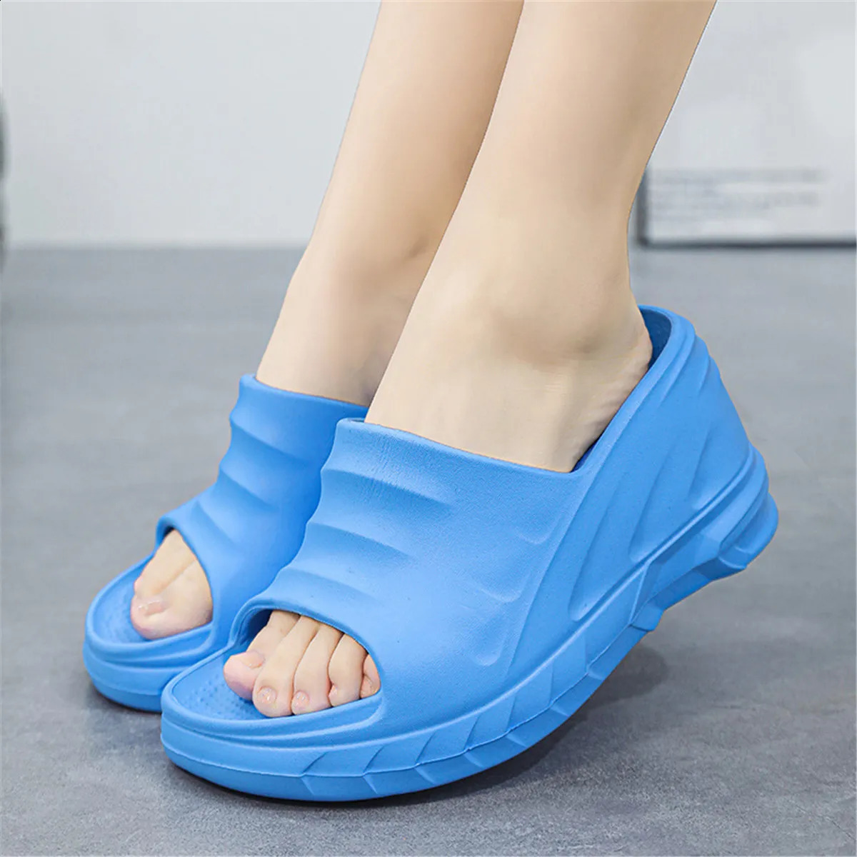 Women Fashion Summer 8 cm Chunky Sole Wedges Heels Flip Flops Casual Shoes Waterproof Taiwan Slippers Sexy Lady Sandals 260209