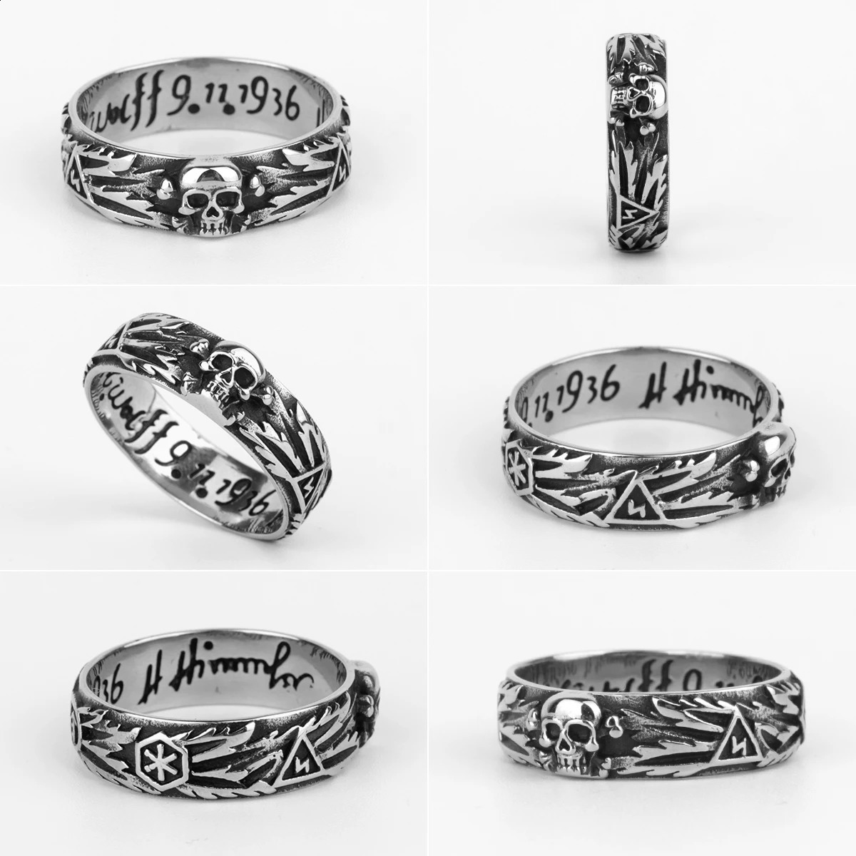 Wwii German Ww2 Ss Stainless Steel Eagle Bague Retro Ring Gothic Domineering Skull Devil Men Punk Rock Fashion Jewelry260202ww