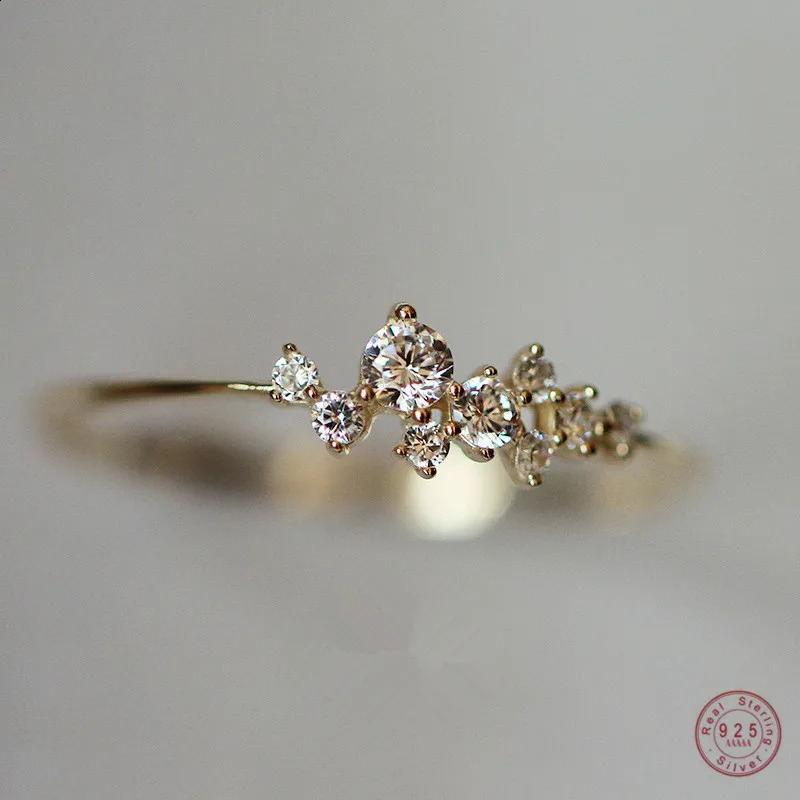 925 Sterling Silver Classic Irregular Shiny Star Plum Ring Women 14k Gold Plating High-end Temperament Party Jewelry Accessories 260207