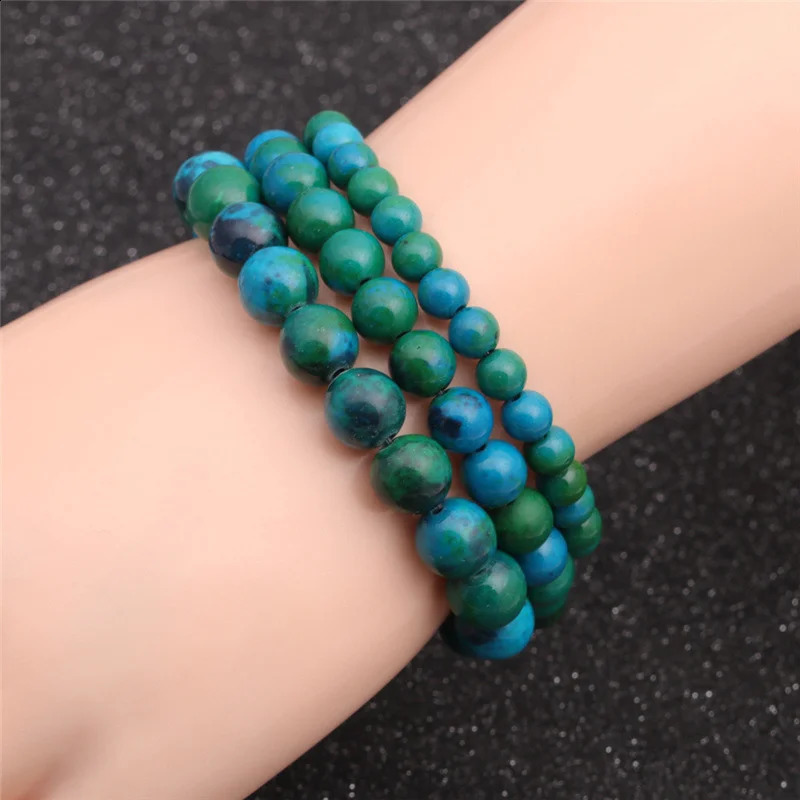 Chrysocolla Malachite Bracelet Women Men Natural Stone Beads Round Diabetes Relief Healing Lose Weight Jewelry 260206