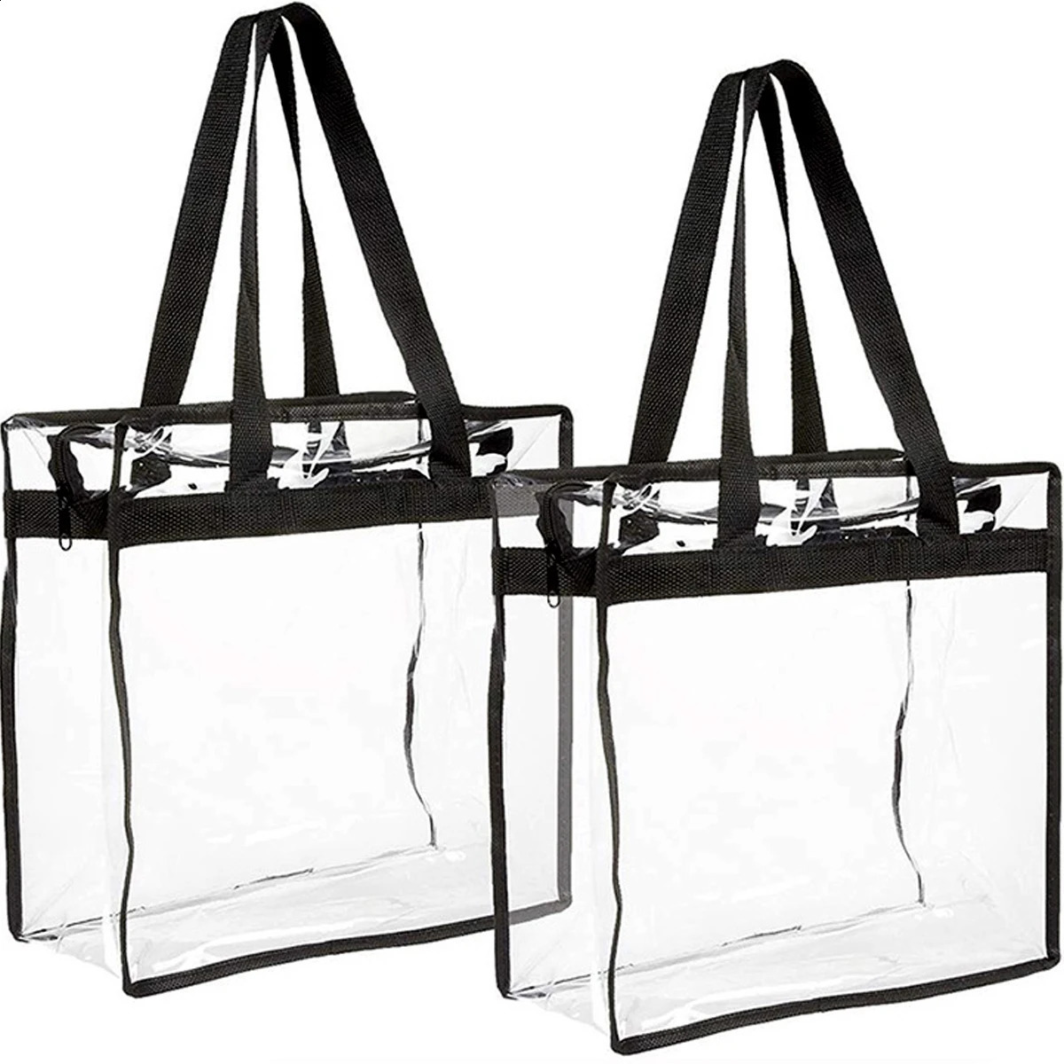 2Pcs Clear Tote Bags Large Capacity Transparent Shoulder Bag with Zipper Flexible Clear Lunch Bag Multipurpose Transparent 260124