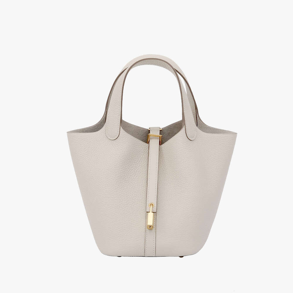 18Cm Basket-Style High-Quality Waxed Thread Handmade Genuine Leather Women's Bag, TC Cowhide Handbag, Lychee Pattern Bucket Bag Evergwish