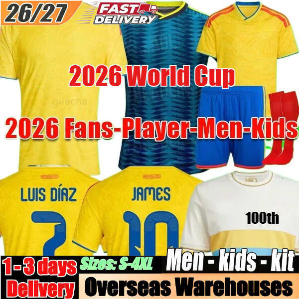 Colombia Jersey 2026 World Cup 100-years Anniversary Soccer Jerseys Copa America LUIS DIAZ FALCAO JAMES 26 27 Football Shirt CUADRADO Men Kids Kit Cam