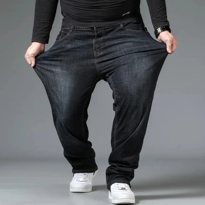 Plus Size Mens Jeans 10XL160kg Straight Leg Stretch Denim Pants For 160KG Heavyweight BlueBlack Big Tall Casual Trousers 260209