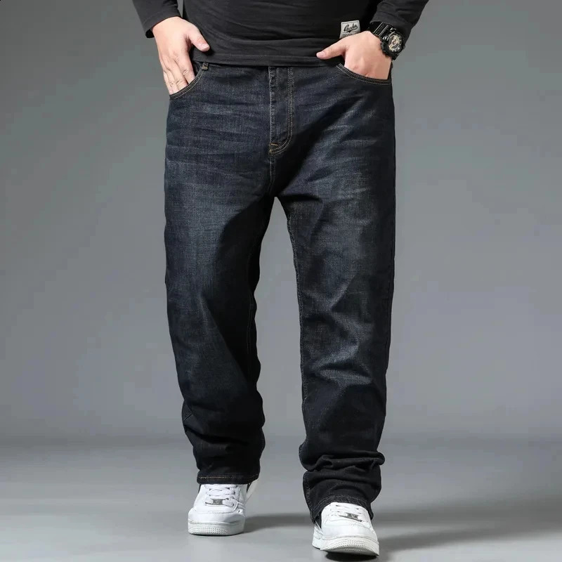 Plus Size Mens Jeans 10XL160kg Straight Leg Stretch Denim Pants For 160KG Heavyweight BlueBlack Big Tall Casual Trousers 260209