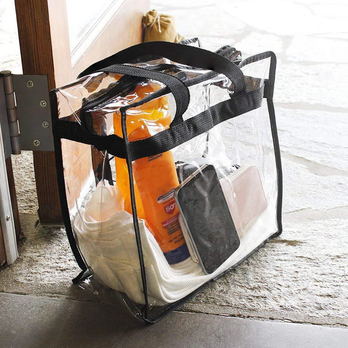 2Pcs Clear Tote Bags Large Capacity Transparent Shoulder Bag with Zipper Flexible Clear Lunch Bag Multipurpose Transparent 260124