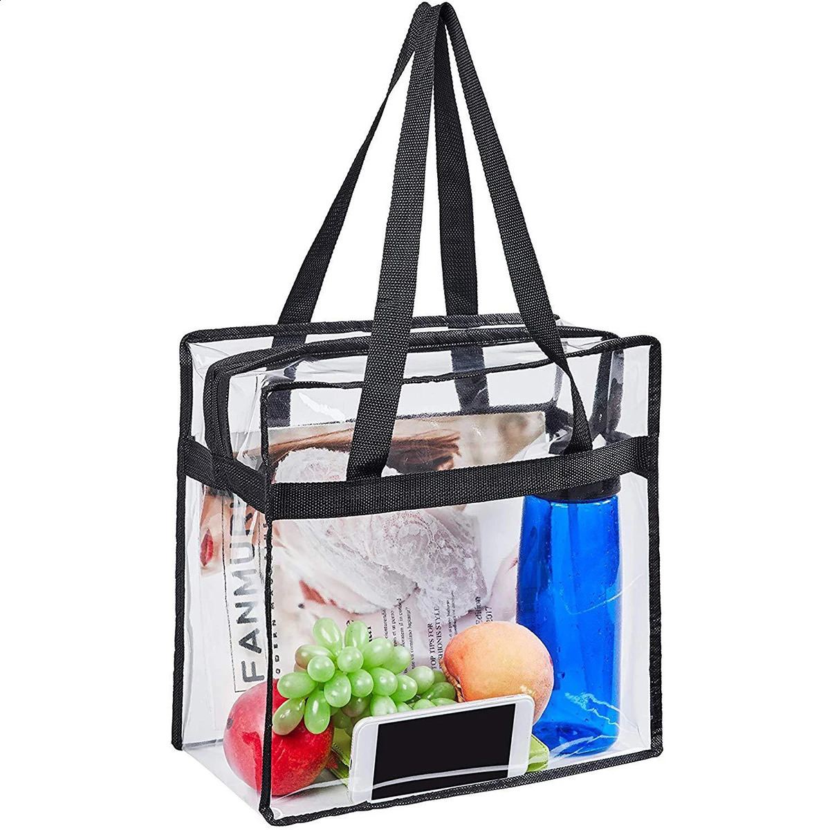 2Pcs Clear Tote Bags Large Capacity Transparent Shoulder Bag with Zipper Flexible Clear Lunch Bag Multipurpose Transparent 260124