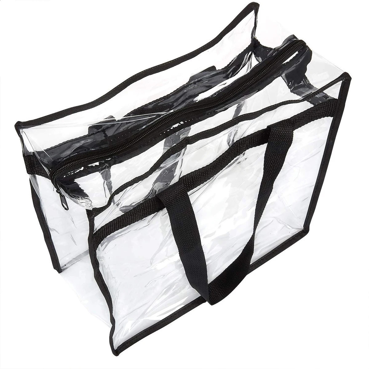 2Pcs Clear Tote Bags Large Capacity Transparent Shoulder Bag with Zipper Flexible Clear Lunch Bag Multipurpose Transparent 260124