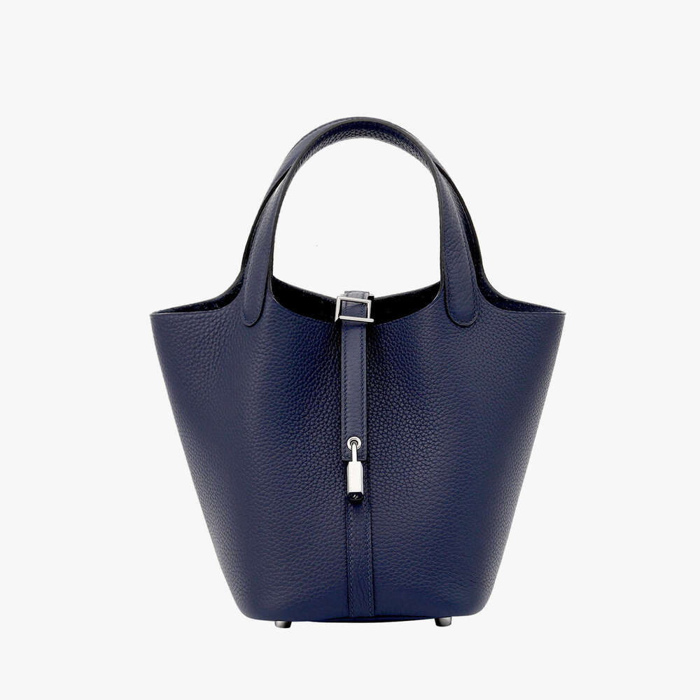 18Cm Basket-Style High-Quality Waxed Thread Handmade Genuine Leather Women's Bag, TC Cowhide Handbag, Lychee Pattern Bucket Bag Evergwish