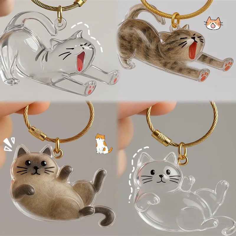 Cat Hair Capsules Pendent Transparent Kitten Fur Storage Box Souvenir Keychian Pet Siamese Ragdoll Cat Hair Storage Keyring260202