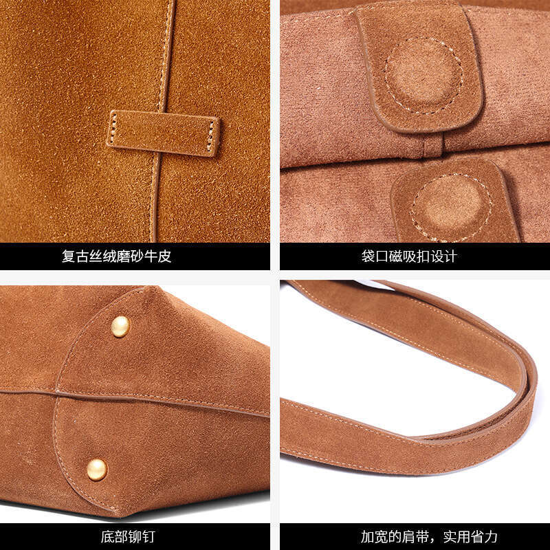 Luxury Shoulder Bags Totes Hobo Cross Border Best Selling Women S New Vintage Frosted Cowhide Shoulder Large Capacity Tote Bag Genuine Leather For SEN