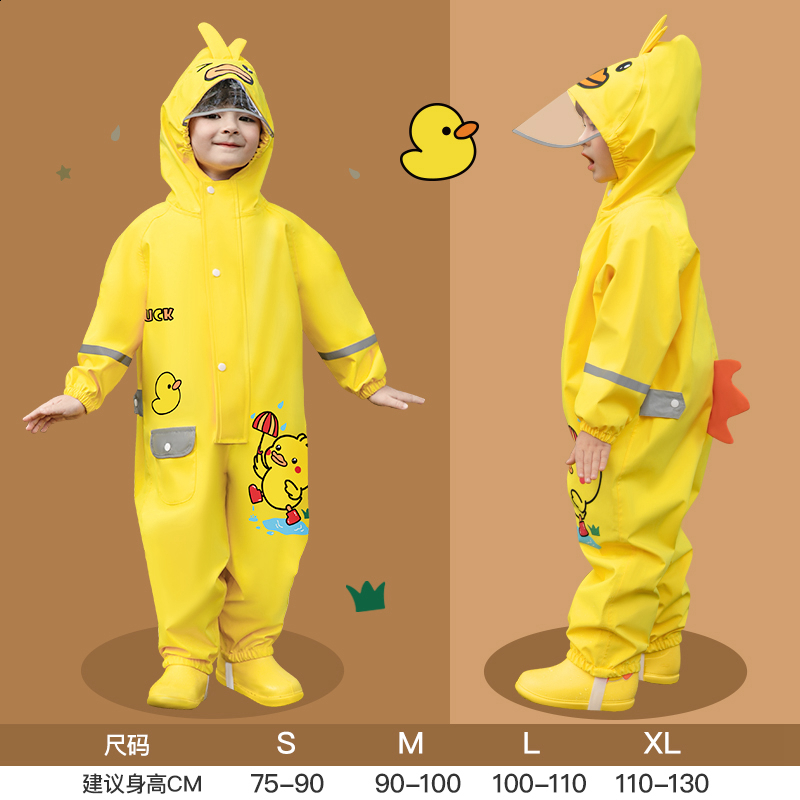 70-135cm Raincoat For Toddler Boys Girls Kids 1 3 6 Years Waterproof Zipper Rain Coat Pant Raingear Kids Playing Suit 240603