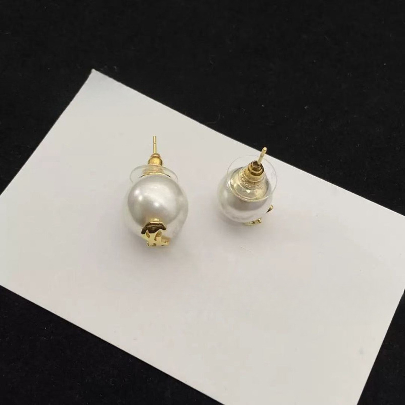 Luxury round ball pearl designer earrings asymmetric stud 18k gold charm elegant love geometry pearls earring earings ear rings party jewelry