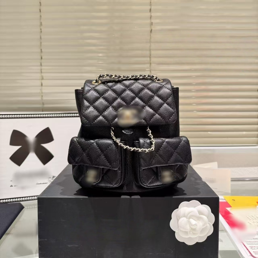 Shoulder chanbackpack for women luxury 23P duma mini backpack high quality designer flap double pocket calfskin leather fashion schoolbag cc backpack