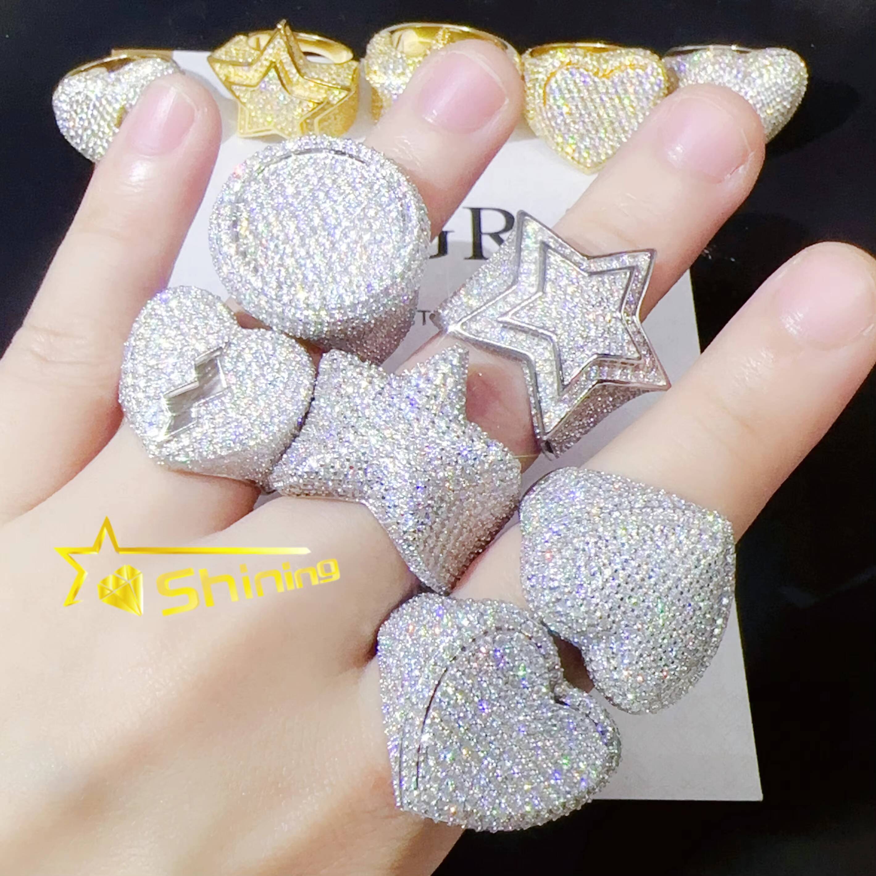 Custom Design Available Hip Hop 925 Silver Rings Iced Out Jewelry Men Engagement Moissanite Rings