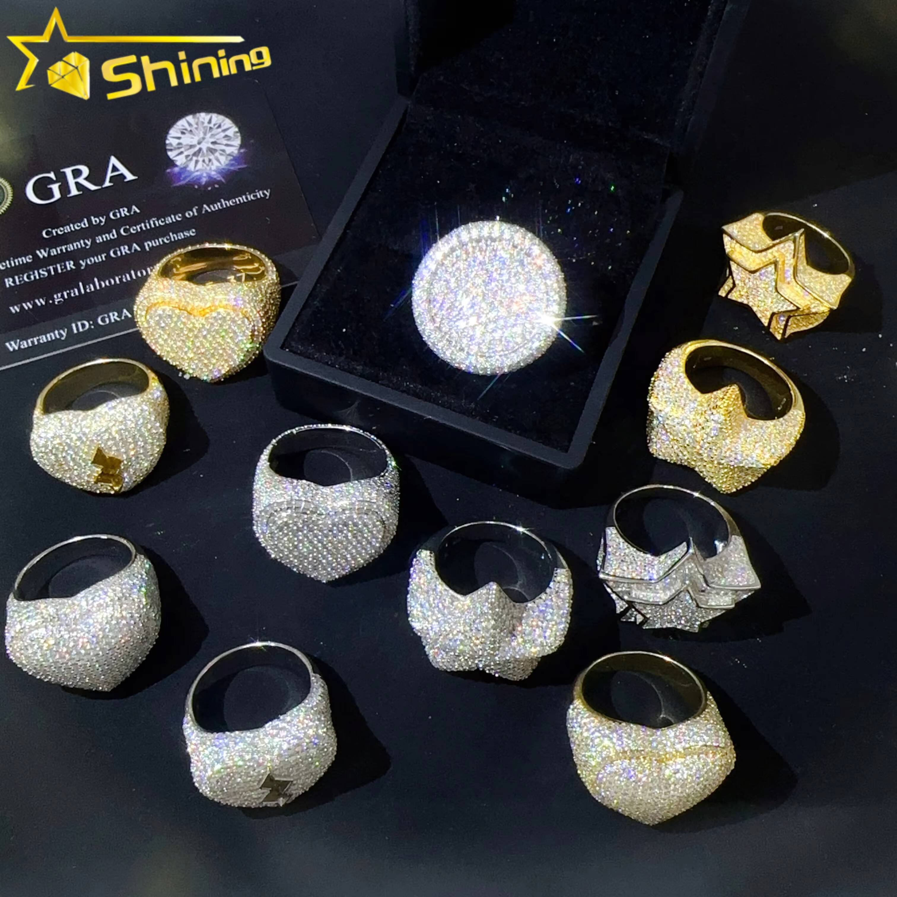 Custom Design Available Hip Hop 925 Silver Rings Iced Out Jewelry Men Engagement Moissanite Rings