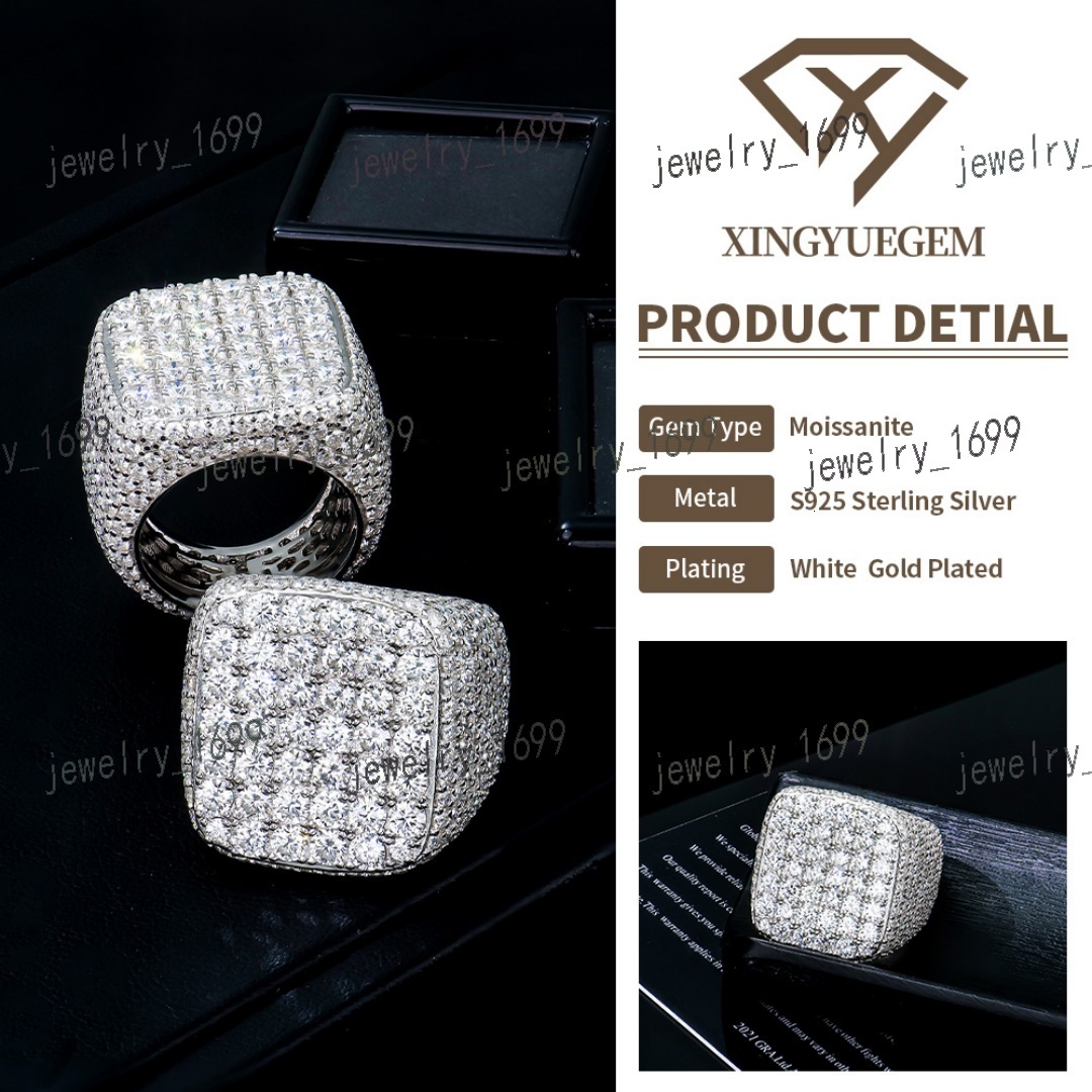 Full-cut Flat Silver Ring with DEF Moissanite Gemstone Prong Setting Unisex Customizable Size Fashionable Versatile