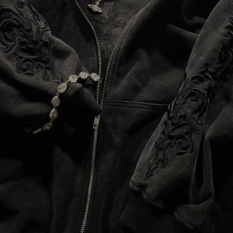 Mens Hoodie Harajuku Y2K Vine ed High Street Washed Black Gray Sweatshirt Gothic Casual Streetwear Loose Fit Fashion 260207
