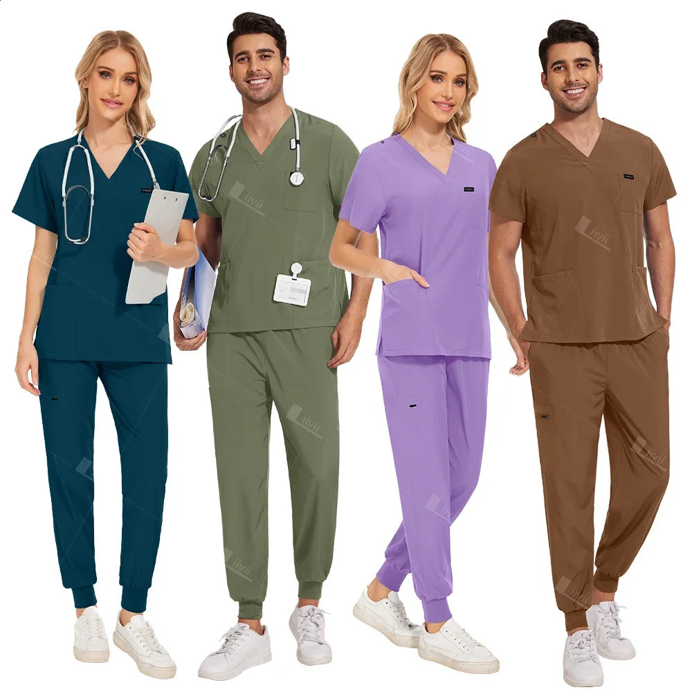 Nurse Uniforms Scrubs Set Beauty Salon Lab Workwear Clinical Scrub Top Pants Doctor Nursing Suit Woman Men 260209