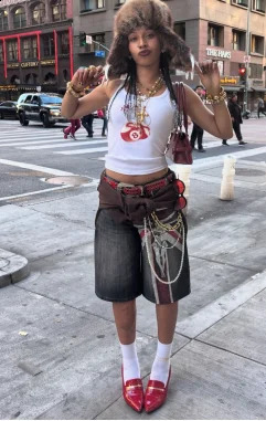 Hip-hop fashion summer street versatile loose casual couple sports punk Harajuku retro zipper personality printed denim shorts 260209