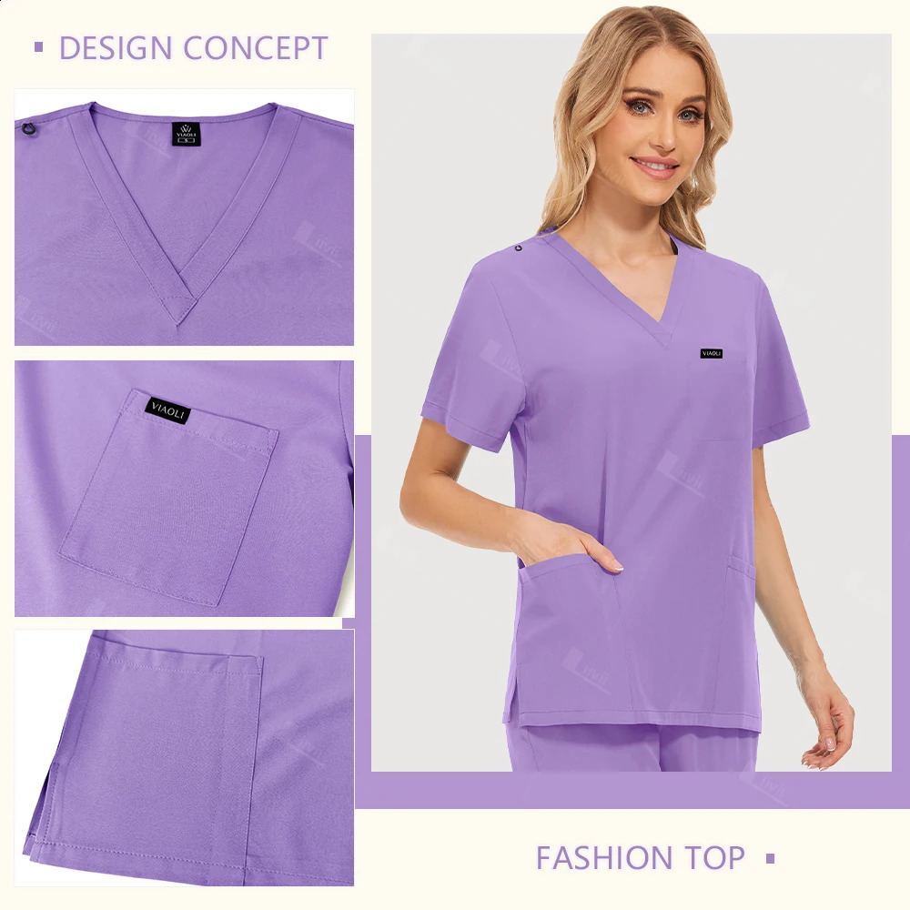 Nurse Uniforms Scrubs Set Beauty Salon Lab Workwear Clinical Scrub Top Pants Doctor Nursing Suit Woman Men 260209