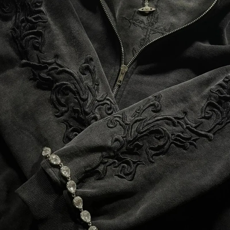 Mens Hoodie Harajuku Y2K Vine ed High Street Washed Black Gray Sweatshirt Gothic Casual Streetwear Loose Fit Fashion 260207