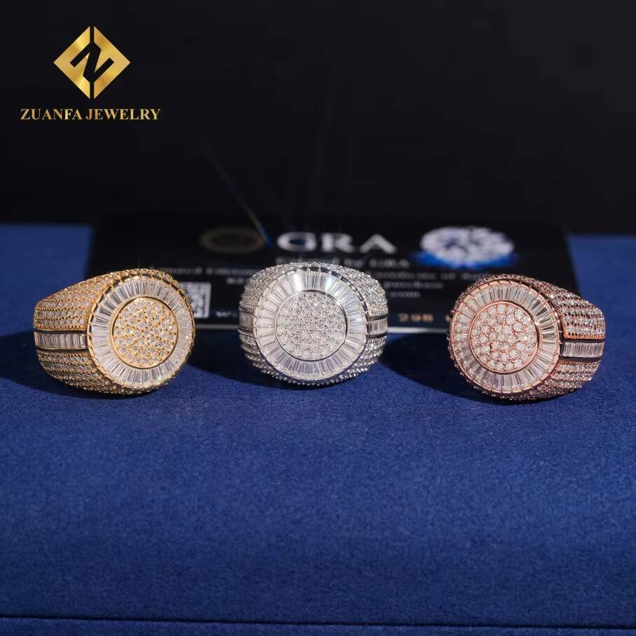 2026Hip Hop Jewelry S925 Sterling Silver Rose Gold Plated Ice Out Vvs Moissanite Round Diamond Big Rings Trendy for Men