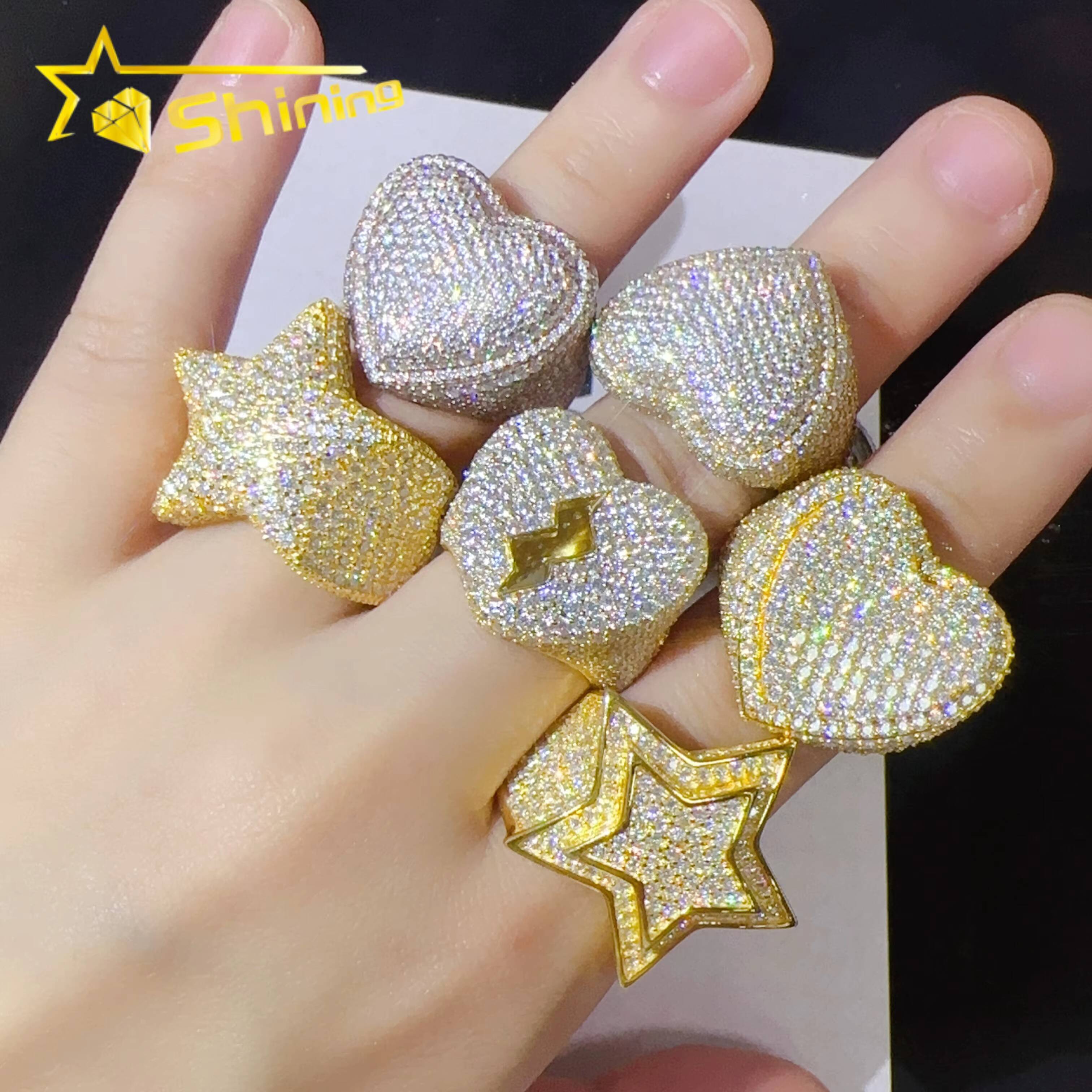 Custom Design Available Hip Hop 925 Silver Rings Iced Out Jewelry Men Engagement Moissanite Rings