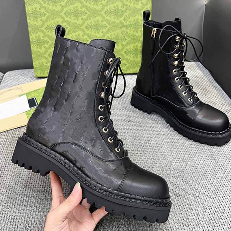 Winter New Designer Womens Calfskin Martens Boots Fashionable Black Mesh Pattern Ankle Boots Thick sole 5cm Classic Fashion Style Boots