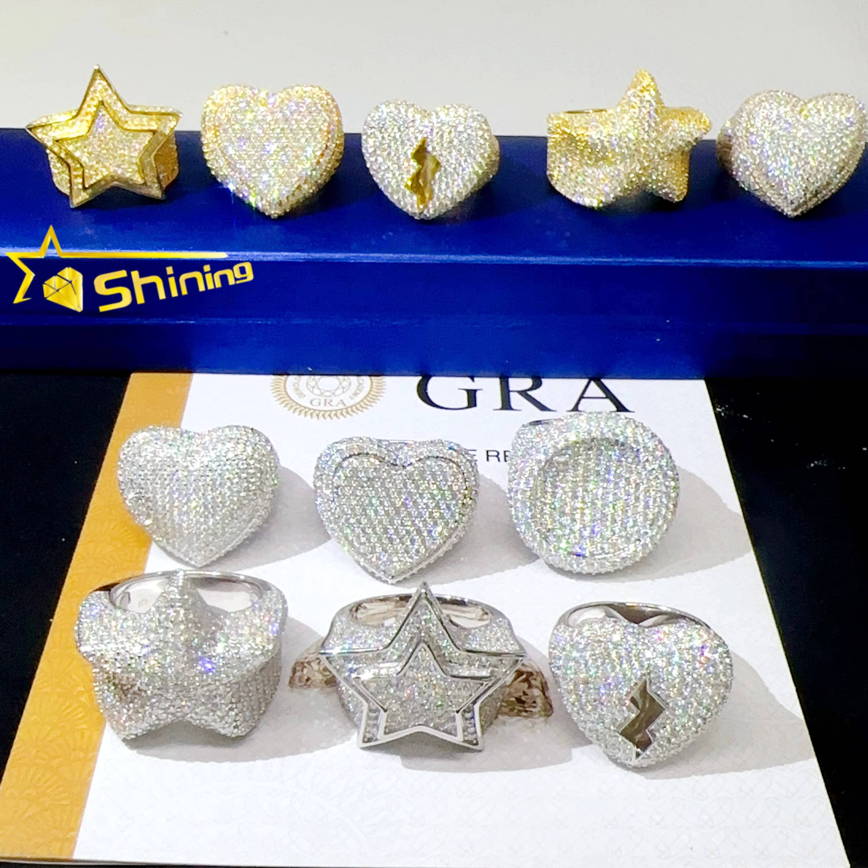 Custom Design Available Hip Hop 925 Silver Rings Iced Out Jewelry Men Engagement Moissanite Rings