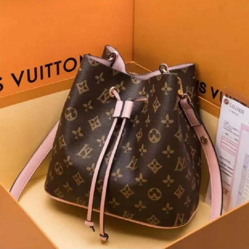 Luxury Women Handbags Vintage Bucket Bags Crossbody Shoulder Bag Wallet Classic Letter Genuine Leather Drawstring Handbag Purse