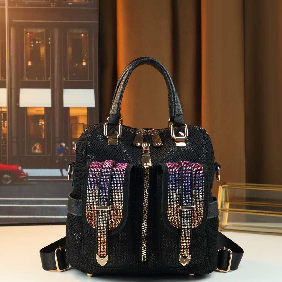 Trendy rhinestone sequin colorful handbag, vintage niche design, fashionable women's shoulder and crossbody bag for going out