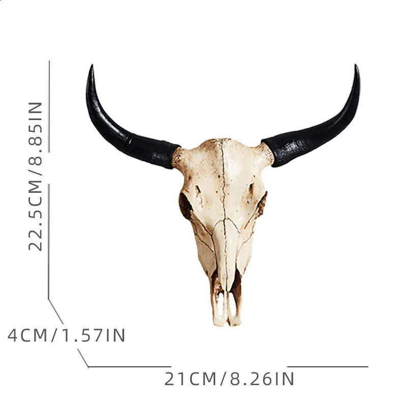 Vintage Resin Statue Cow Horn Skull Art Crafts Ornament Hang to Wall Bull Animal Head Sculpture Hanging Home Office Decor 260122 - view 7