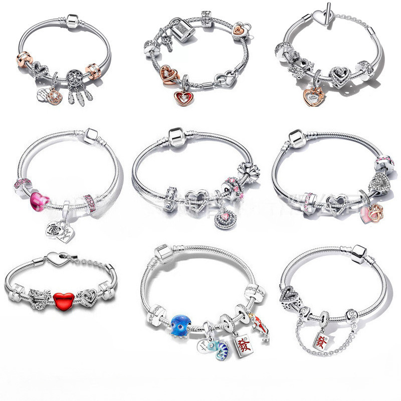 Luxury classic snake chain charm bracelets for women sea animal cute lovely charms bead love heart bracelet bangle jewelry