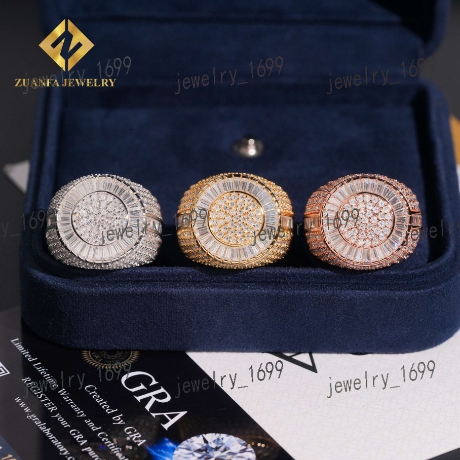 2026Hip Hop Jewelry S925 Sterling Silver Rose Gold Plated Ice Out Vvs Moissanite Round Diamond Big Rings Trendy for Men