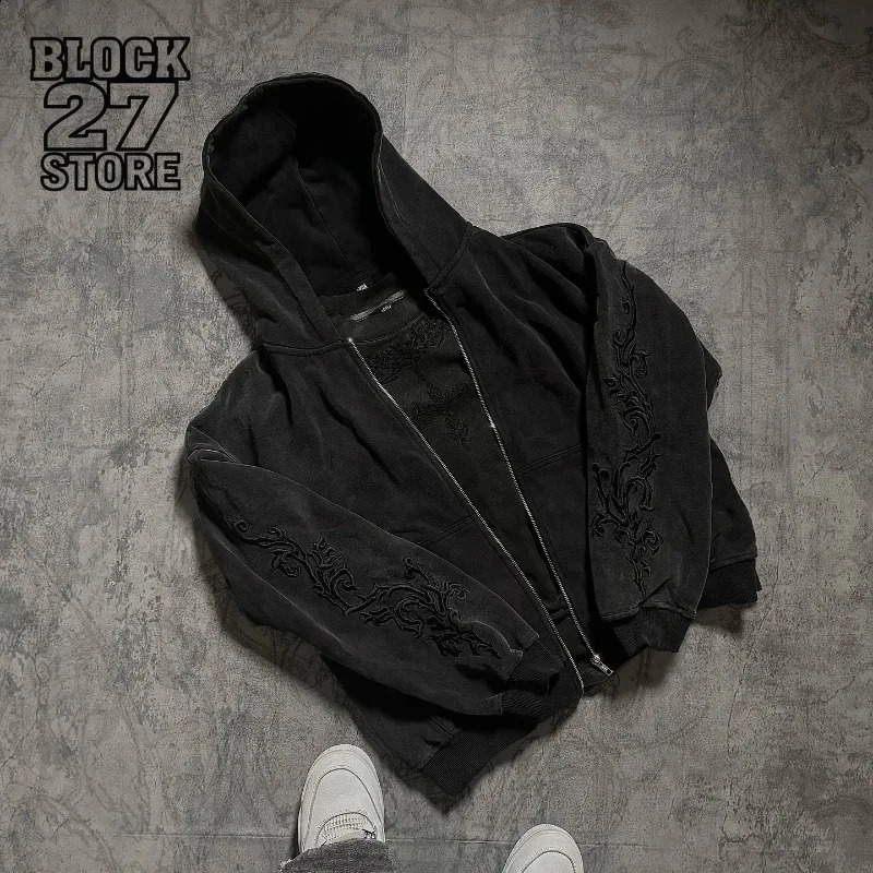 Mens Hoodie Harajuku Y2K Vine ed High Street Washed Black Gray Sweatshirt Gothic Casual Streetwear Loose Fit Fashion 260207