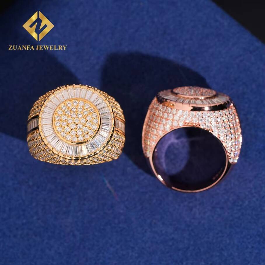 2026Hip Hop Jewelry S925 Sterling Silver Rose Gold Plated Ice Out Vvs Moissanite Round Diamond Big Rings Trendy for Men