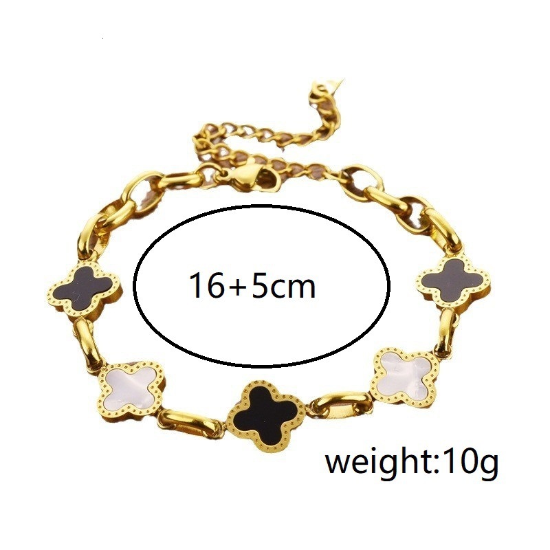 Luxury Brand Designer Jewelry Korean Style Internet Celebrity Temperament Black And White Four-Leaf Clover Steel Bracelet For Women Mori Style Niche D