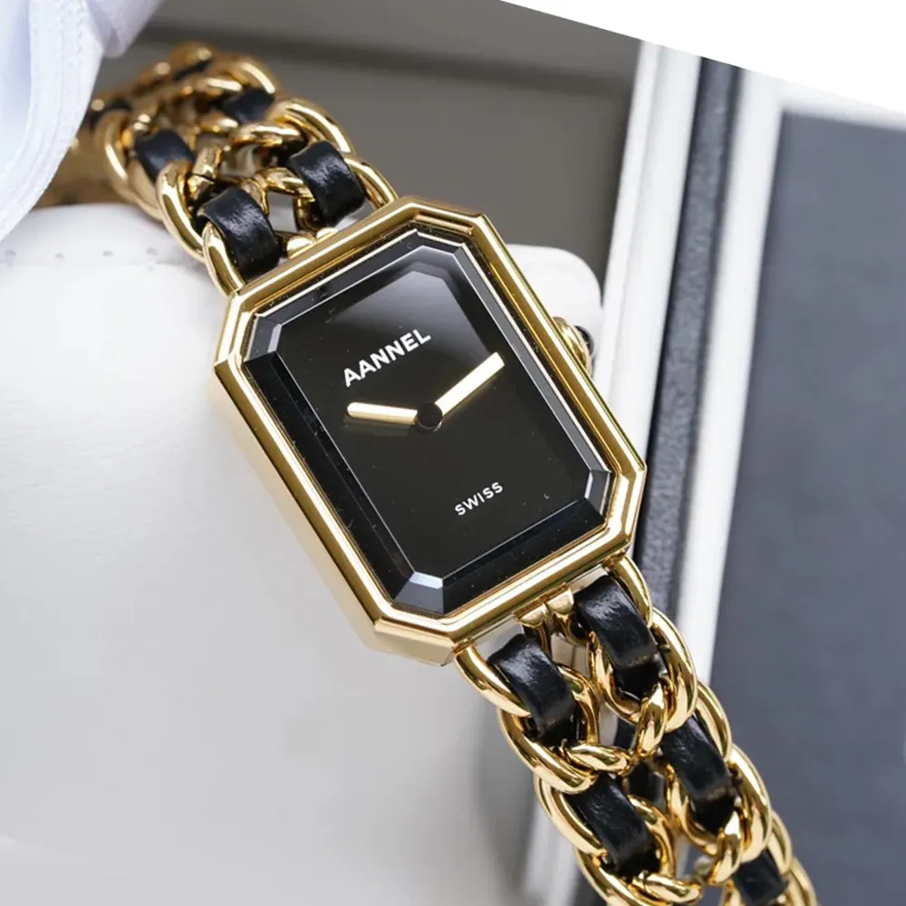 Designer premiererock watches classic fashion watch high quality womens quartz movement stainless steel yellow gold plated natural onyx cabochon leather RW5243