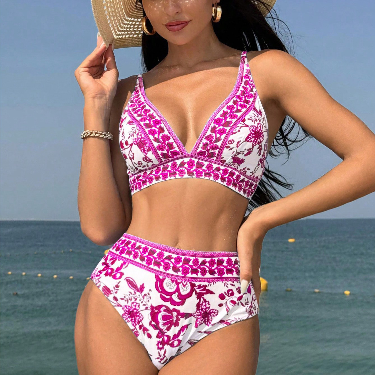 2025 New Two-Piece Bikini Swimsuit High-Waisted Printed Bohemian Style Sexy Swimwearbathing250107