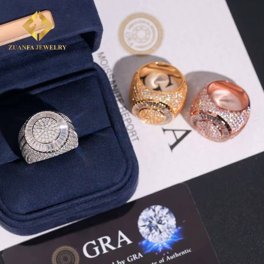 2026Hip Hop Jewelry S925 Sterling Silver Rose Gold Plated Ice Out Vvs Moissanite Round Diamond Big Rings Trendy for Men